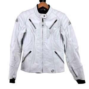 Shift Women's Siren White Leather Motorcycle Jacket Racing Motocross Size S